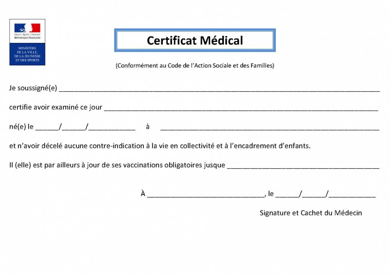 Certificat Médical Candidature ALSH